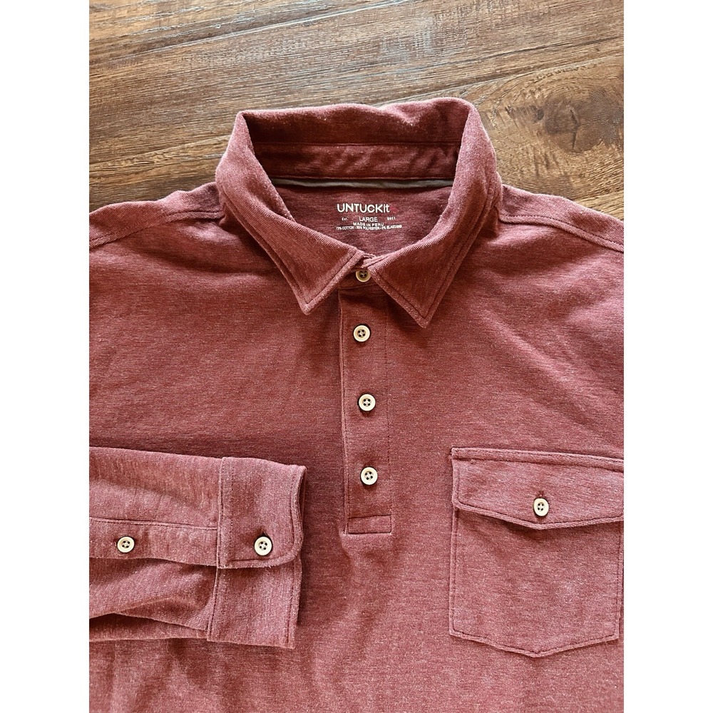 UNTUCKIT Sweater Mens Maroon Matthieu Pullover Henley Fleece Large - Picture 2 of 11